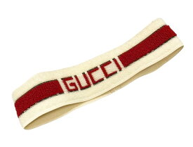 【中古】グッチ GUCCI ヘアバンド ヘアアクセサリー ロゴ アイボリー×レッド×グリーン M 57cm 雑貨 ライン ベージュ 101goods-70