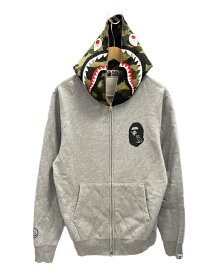 【中古】ア ベイシング エイプ A BATHING APE BAPE x OVO Shark Full Zip Hoodie オクトーバーズベリーオウン フルジップ Made in Japan パーカ グレー Lサイズ 101MT-1836