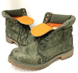 【中古】ティンバーランド Timberland 6inch Premium Fabric Boot カモ 迷彩 防水 A1U9I メンズ靴 ブーツ その他 ロゴ グリーン 27cm 201-shoes551