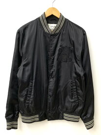 【中古】ステューシー STUSSY 00s AUTHENTIC GEAR スカル バックアーチロゴスカジャン ジャケット ロゴ ブラック Sサイズ 201MT-2057
