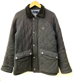 【中古】フレッドペリー FRED PERRY キルティングジャケット 襟 コーデュロイ ジャケット ロゴ グレー Mサイズ 201MT-2115