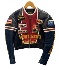 【中古】バンソン VANSON STAR LEATHER JACKET バイクジャケット レザー 黒 サイズ 36 ジャケット ロゴ ブラック 101MT-2036