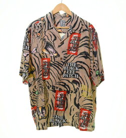 【中古】ワコマリア WACKO MARIA × BlackEyePatch　ブラックアイパッチ HAWAIIAN SHIRT S／S ハワイアン シャツ アロハ シャツ 半袖シャツ 総柄 ベージュ Lサイズ 103MT-108