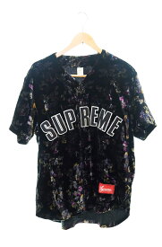 【中古】シュプリーム SUPREME 19AW Floral Velour Baseball Jersey Short ベロア フローラル ベースボールシャツ 黒 半袖シャツ ワンポイント ブラック Sサイズ 103MT-117