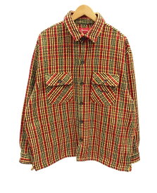 【中古】シュプリーム SUPREME Heavy Flannel Shirt Gold ヘビーフランネルシャツ 22FW 赤 黄 シャツジャケット ロゴ ジャケット チェック レッド Lサイズ 101MT-2108