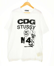 【中古】コムデギャルソン COMME des GARCONS CDGx STUSSY TEE コムデギャルソン シーディージー×ステューシー Tシャツ SH-T002 Tシャツ ロゴ ホワイト LLサイズ 103MT-228