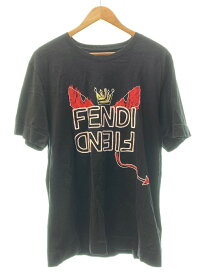 【中古】 フェンディ FENDI Demon Motif T-shirt 手書き風モンスター&アナグラム ロゴ プリント 黒 12CPF-18-1251 Tシャツ プリント ブラック Sサイズ 104MT-79