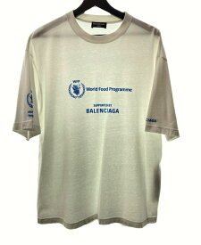 【中古】 バレンシアガ BALENCIAGA UNISEX 22年モデル WFP WORLD FOOD PROGRAMME MEDIUM FIT ビンテージジャージー ロゴ 白 JP57 2022 00225 Tシャツ プリント ホワイト Lサイズ 104MT-138