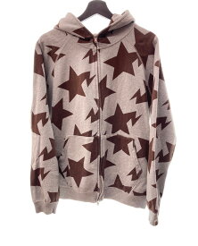 【中古】 ア ベイシング エイプ A BATHING APE スター柄 星 ジップアップ フルジップパーカー 長袖 灰色 パーカ 総柄 グレー Mサイズ 104MT-144