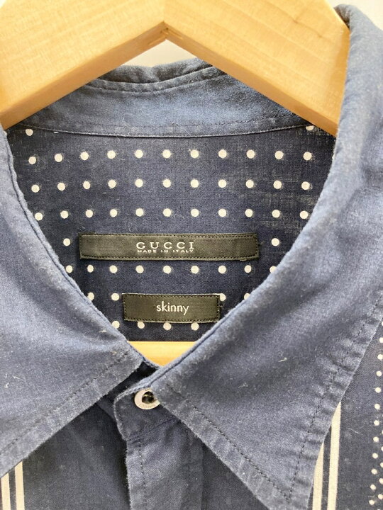楽天市場】【中古】グッチ GUCCI ドット柄 長袖シャツ 紺 Skinny 