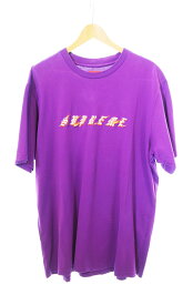 【中古】シュプリーム SUPREME ファイヤー 刺繍 ロゴ 半袖Tシャツ 紫 Tシャツ 刺繍 パープル 3Lサイズ 103MT-429