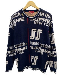 【中古】シュプリーム SUPREME Qualite Sweater Navy 20SS ハイクオリティーセーター プルオーバー ニット セーター 総柄 ネイビー Mサイズ 101MT-2353
