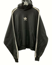 【中古】 バレンシアガ BALENCIAGA × adidas 22AW Hoodie Large Fit フーディ ラージ フィット センターロゴ 黒 729322 TNVN2 パーカ 刺繍 ブラック Lサイズ 104MT-259