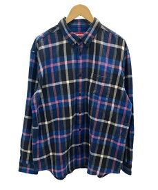 【中古】シュプリーム SUPREME Plaid Flannel Shirt Blue 23AW フランネルシャツ ロゴ 青 長袖 長袖シャツ チェック ブルー Lサイズ 101MT-2549