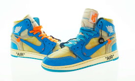 【中古】ナイキ NIKE AIR JORDAN 1 HIGHT UNC×OFF WHITE White Dark Powder Blue エアジョーダン1×オフホワイト AQ0818-148 メンズ靴 スニーカー ブルー 27.5cm 103S-604