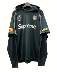 【中古】 シュプリーム SUPREME 23AW Hooded Soccer Jersey フーディー サッカー ジャージー ゲームシャツ 長袖 刺繍 灰 黒 パーカ ロゴ ブラック Lサイズ 104MT-932