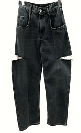 【中古】 メゾンマルジェラ Maison Margiela スラッシュ ディテール カット アウト ジーンズ SLASH DETAIL CUT OUT JEANS DENIM BLACK 黒 S51LA0051 S30743 デニム 無地 グレー 104LB-7