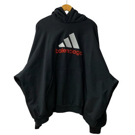 【中古】バレンシアガ BALENCIAGA × ADIDAS ビッグ刺繍ロゴ パーカ ブラック 2サイズ 201MT-3672