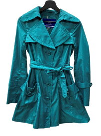 【中古】 バーバリー Burberry ロンドン LONDON ブルーレーベル BLUE LABEL 三陽商会 トレンチコート ウエストベルト ポリエステル ターコイズブルー E1A61-340-74 ジャケット グリーン SIZE36 104LT-179