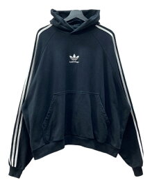 【中古】 バレンシアガ BALENCIAGA 22AW × adidas アディダス Hoodie Large Fit ラージ フィット プルオーバー パーカー フーディ 刺繍 黒 729322 TNVN2 パーカ ロゴ ブラック Lサイズ 104MT-1646