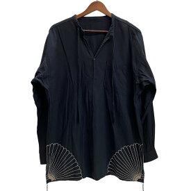 【中古】キャピタル KAPITAL 風呂敷刺繍 刺し子 プルオーバー スモック シャツ 長袖カットソー ブラック Lサイズ 201MT-4303 VB