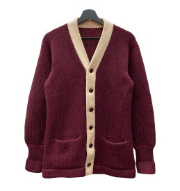 【中古】 ヴィンテージ vintage 40s~ 40年代 レタードカーディガン ロングリブ ニット セーター えんじ 生成り カーディガン ライン ワインレッド 104MT-1904