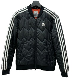 【中古】 アディダス adidas 3ストライプ キルト キルティング QUILTING ブルゾン アウター 中綿 三本線 バングラデシュ製 BLACK 黒 DH5008 ジャケット ロゴ ブラック 104LT-294