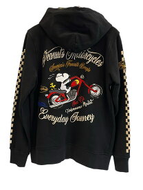 【中古】フラグスタフ F-LAGSTUF-F FLAGSTUFF PEANUT SNOOPY ピーナッツ スヌーピー 黒 チェッカー カモフラ ジップアップパーカー フーディ パーカ ブラック Lサイズ 101MT-5535