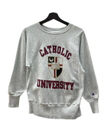 【中古】 チャンピオン Champion 90s 90年代 刺繍タグ REVERSE WEAVE リバースウィーブ USA製 3段 CATHOLIC カレッジ 刺繍 灰色 スウェット プリント グレー Sサイズ 104MT-2486
