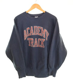 【中古】チャンピオン Champion REVERSE WEAVE リバースウィーブ ACADEMY TRACK 90’s 刺繍タグ アカデミー トラック カレッジ ロゴ アーチ 2段 スウェット ネイビー Mサイズ 103MT-3751