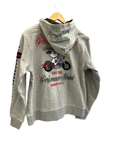 【中古】フラグスタフ F-LAGSTUF-F FLAGSTUFF PEANUT SNOOPY JOE COOL ピーナッツ スヌーピー ジョークール バイク チェッカー カモフラ ジップアップパーカー フーディ パーカ グレー Lサイズ 101MT-5620