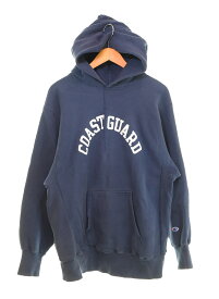 【中古】チャンピオン Champion 90s REVERSE WEAVE 刺繍タグ COAST GUARD Made in USA 90's リバースウィーブ コーストガード USA製 USCG 　 パーカ ネイビー LLサイズ 103MT-3966