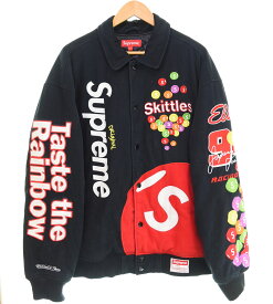 【中古】シュプリーム SUPREME 21AW ×ミッチェルアンドネス MITCHELL & NESS スキットルズ バーシティジャケット SKITTLES VARSITY JACKET スタジャン S LOGO ジャケット ブラック Lサイズ 103MT-4206