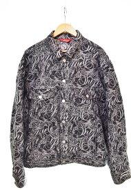 【中古】シュプリーム SUPREME cript Jacquard Denim Trucker Jacket デニムジャケット ジャケット ブラック Lサイズ 103MT-4385