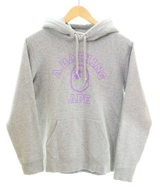 【中古】アベイシングエイプ A BATHING APE Pullover Sweat Hoodie プルオーバー スウエット フーディー ロゴプリント 裏起毛 y2k パーカ グレー Sサイズ S 103LT-219
