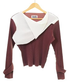【中古】コトハヨコザワ kotohayokozawa todo 24AW PLEATS DRAPED NECK TOP プリーツ ドレープドネックトップ カットソー 長袖カットソー ワインレッド フリーサイズ 103LT-229