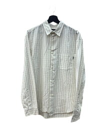 【中古】 ステューシー STUSSY 90’s 90年代 コットン チェックシャツ COTTON SHIRT ステンカラー ロングスリーブ 胸ポケット USA製 WHITE 白 長袖シャツ チェック ホワイト Lサイズ 104MT-3280