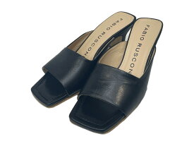 【中古】ファビオルスコーニ FABIO RUSCONI スクエアトゥ ナッパレザー サンダル Made in ITALY E-2210 NAPPA NERO レディース靴 ミュール ブラック 37 23.5cm 601sh-110