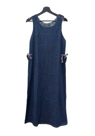 【中古】 ピンクハウス PINK HOUSE ネイチャートレイル NATURE TRAIL デニム ジャンパースカート ジャンスカ DENIM サイドリボン ステッチ スリット レトロ 裏地ペイズリー柄 INDIGO インディゴ 紺 P079FFA10 B ワンピース 無地 ネイビー 104LT-511