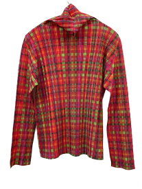 【中古】イッセイミヤケ ISSEY MIYAKE PLEATS PLEASE プリーツ プリーズ チェック タートルネック カットソー PP91-FK303 長袖 マルチカラー 3 601LT-39