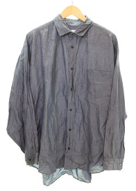 【中古】マーカ marka 21SS Wide Fit L/S Shirt ワイドフィット ロングスリーブ シャツ リネン混 M21B-01SH02C 3 長袖シャツ ブルー Lサイズ 103MT-4801