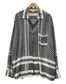 【中古】 アンユーズド UNUSED 19SS Afghan Print Shirt アフガン プリント シャツ ボタンアップ オープンカラー 長袖 開襟 薄手 白 灰 黒 サイズ3 長袖シャツ 総柄 ブラック 104MT-3310