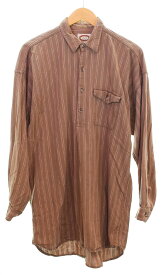 【中古】バナナリパブリック BANANA REPUBLIC 80s USA製 Striped Grandpa Shirt ストライプ グランパ シャツ 80年代 サファリタグ 長袖シャツ ブラウン Mサイズ 103MT-4804