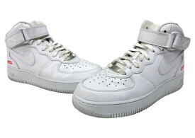 【中古】 ナイキ NIKE × SUPREME シュプリーム 24年製 AIR FORCE 1 MID エア フォース ミッド AF1 ベルクロ シューズ 白 FZ8784-100 メンズ靴 スニーカー ホワイト 25.5cm 104S-1380