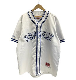 【中古】シュプリーム SUPREME × Mitchell & Ness Baseball Jersey ミッチェル＆ネス サテン ベースボール シャツ 白 XL 半袖シャツ ホワイト LLサイズ 101MT-6760