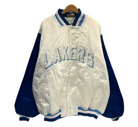 【中古】ハードウッド クラシックス HARDWOOD CLASSICS LOS ANGELES LAKERS Stadium Jacket スタジャン NBA ナイロンジャケット 白×青 3XL ジャケット ホワイト 101MT-6877