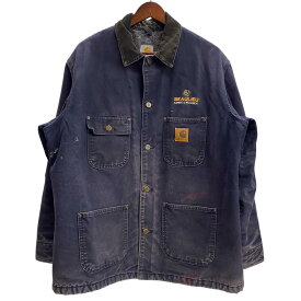 【中古】カーハート Carhartt 00's メキシコ製 ミシガンチョアコート ミッドナイトネイビー フェード 企業ロゴ C02 MDT ジャケット ネイビー Lサイズ 201MT-6684 VB