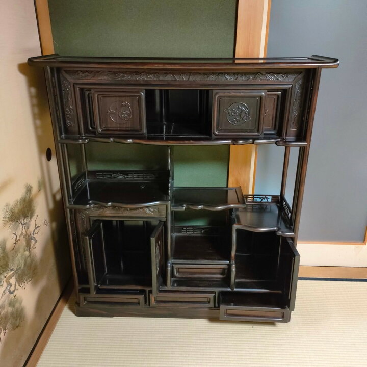 楽天市場】【中古】 高級 収納棚 骨董品 飾り棚 茶箪笥 高級茶棚 黒檀 