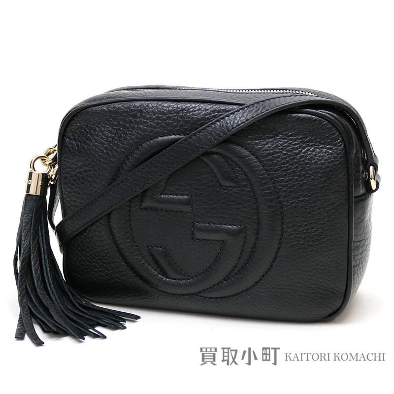 KAITORIKOMACHI: Gucci Soho black leather disco bag Small size tassel charm interlocking grip G ...