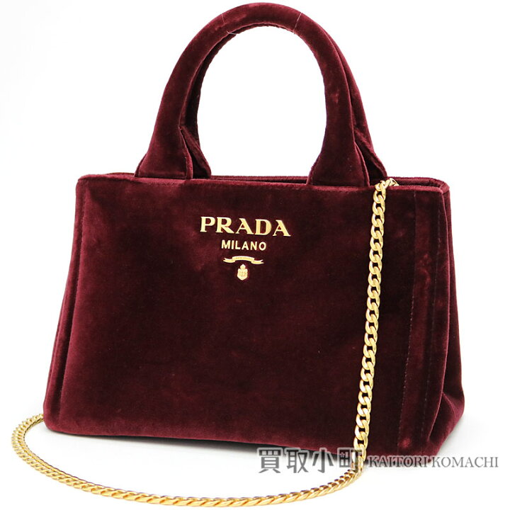 楽天市場】プラダ【PRADA】 ベルベット ミニ トートバッグ ボルドー 
